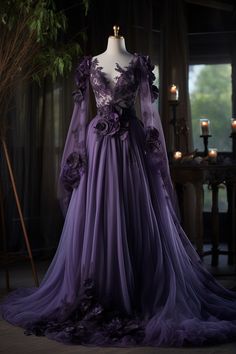 Lavender flower inspired gown Purple Fantasy Dress, Amethyst Dress, Purple Ball Gown, Epic Clothing, Flower Gown, Purple Gowns, Fancy Gowns