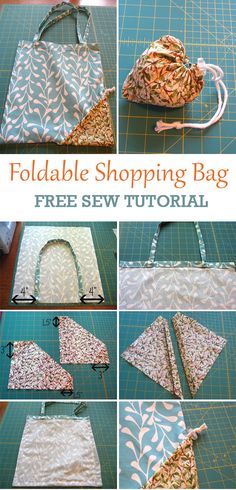 the foldable shopping bag is shown with instructions to sew it and how to make it