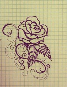 a drawing of a rose on lined paper