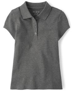 FABRICATION: 97% cotton/3% spandex pique body, 100% cotton collar, imported FIT & DESIGN: Flat rib-knit collar, button placket, short shirred sleeves FEATURES: Side hem vents, tagless label, fabric finished for added softness and to reduce shrinkage. Girls Uniform Short Sleeve Pique Polo | The Children's Place Girls Uniform Pique Polo | Size Large (10/12) | Gray | 100% Cotton Fitted Gray Polo Collar Top, Gray Fitted Polo Collar Top, Basic Fitted Cotton Polo Shirt, Fitted Plain Tops With Polo Collar, Fitted Cotton Polo Shirt For School, Classic Gray Tops With Ribbed Collar, Fitted Polo Shirt For School, Fitted Solid Polo Shirt For School, Fitted Solid Color Tops For School