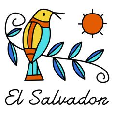 a bird sitting on top of a tree branch with the word el salvador in spanish