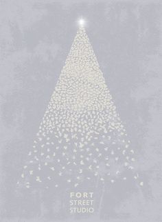 the poster for fort street studio's christmas tree is shown in grey and white