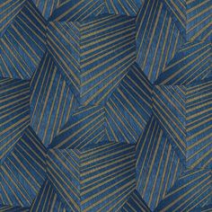 a blue and gold wallpaper pattern with diagonal lines on the bottom half of it