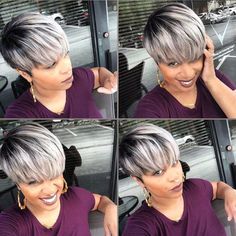 @hairbylatise Short Side Bangs, Short Ombre, Natural Hair Wigs, Cute Short Haircuts, Grey Wig, Short Grey Hair, Pixie Cut Wig, Short Hair Balayage