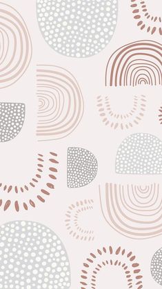 an abstract pattern with circles and dots on a pink background in shades of grey, beige and white