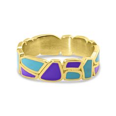 "Enamel Ring  10k solid gold / 14k solid gold -optional weight -  6 gram (depending on finger size and carat) wide  5.3mm thick  1.5mm A 5.3mm solid gold ring band, adorned with enchanting light blue and purple enamel. This delicate yet captivating piece exudes elegance and charm, adding a touch of timeless sophistication to any attire. ✅We offer engraving services for any piece of jewelry you want in order to make it more personalized. Adding a name, date, or special message is a great way to s Enamel Rings, Gold Ring Band, Solid Gold Ring, Gold Band Ring, Enamel Ring, Solid Gold Rings, Multi Stone Ring, Multi Stone, Ring Band