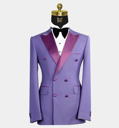 Classic Purple Tuxedo For Semi-formal Events, Purple Notch Lapel Tuxedo For Formal Occasions, Tailored Purple Suit For Party, Purple Tuxedo Suit For Wedding, Elegant Purple Suit With Suit Collar, Fitted Purple Suit For Formal Occasions, Tailored Purple Party Suit, Fitted Purple Tuxedo For Party, Fitted Purple Tuxedo For Semi-formal Occasions