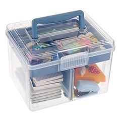 PRICES MAY VARY. Premium & Durable Quality: This clear plastic storage box is made of premium pp material, which is non-toxic and odorless. It is lightweight and has long service life. Can be used as a universal medicine box at home,office, school etc. Product Size: Measures by 8.3x6.7x5.8 inches/21x17x14.7cm with 7.9x6.1x1.2 inches/20x15.5x3.1cm removable tray. Enough space for storing many differernt items such as pencils, markers, brushes, erasers, first aid supplies, cosmetics and other smal Box With Handle, Marker Storage, Art Supply Organization, Organize Craft Supplies, Tray Design, Box Houses, Stationery Storage, Ceiling Fan In Kitchen, Supplies Organization