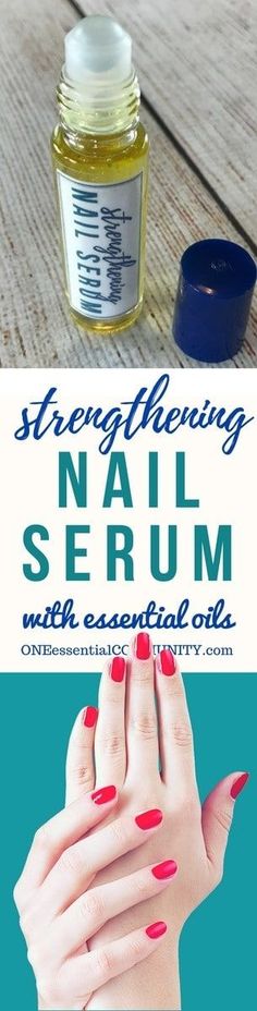 DIY essential oil nail serum for dry, weak, brittle fingernails. Nourishes, strengthens, stimulates healthy nail growth. And it restores moisture to make nails more flexible and resilient. Do It Yourself Nails, Make Nails, Essential Oil Beauty, Nail Serum, Diy Essentials, Nail Essentials, Nail Growth, Essential Oil Roller