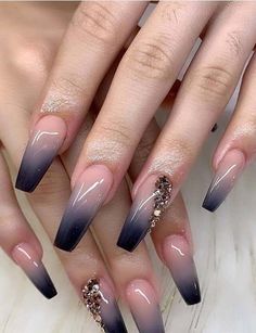 Black And White Nails, Ombre Nail Art Designs, Fall Nail Art Designs, Long Nail Designs, Rose Gold Nails, Nail Art Ombre, Wedding Nails Design