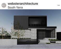 an architectural rendering of a modern house with black and white bricks on the front wall