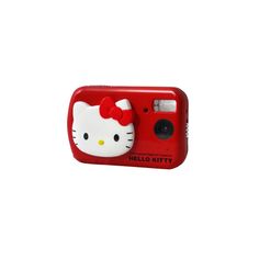 a red camera with a hello kitty on it