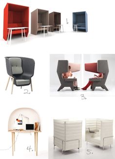 several different types of chairs and tables