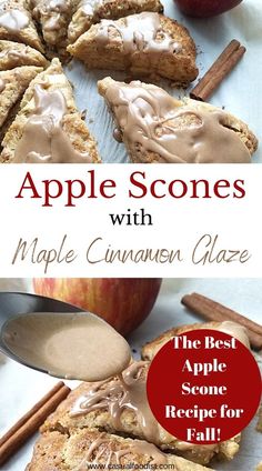 an apple scones with maple cinnamon glaze on top