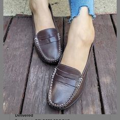 These Lightweight Loafers Crafted With A Non-Slip Outsole Effortlessly Bridge The Transition From Errands To A Night Out. Slip-On Man-Made Upper Man-Made Lining Rubber Sole Casual Flat Heel Slip-ons For Work, Casual Closed Toe Flats For Work, Casual Slip-on Moccasins For Work, Brown Casual Slip-ons With Flat Bottom, Comfortable Casual Flats For Workwear, Comfortable Casual Flats For Work, Casual Brown Slip-ons With Flat Heel, Casual Brown Flat-heel Slip-ons, Casual Brown Slip-ons For Spring