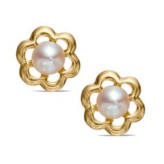 This child's 2.5mm cultured freshwater pearl flower stud earrings are set in 14K yellow gold. The earrings secure with screwbacks. Banter by Piercing Pagoda will donate $1 from the sale of each Kids' Jewelry item, up to a maximum of $50,000*, to Children Incorporated for its Hope in Action Fund which supports children and families in emergency situations, in times of extreme hardship due to health challenges, and when families are unable to pay for school activities for their children. Gold River, Emerald Earrings Studs, Flower Stud Earrings, Flower Stud, Childrens Jewelry, Pearl Types, Sterling Silver Flowers, Freshwater Cultured Pearls, Pearl Flower