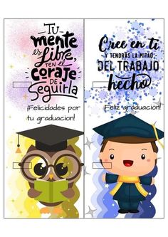 two vertical banners with an owl and graduate's cap