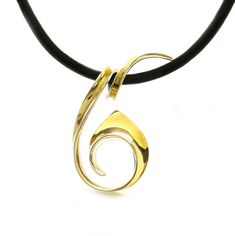 Gold & Silver Necklace - Drawing inspiration from the flowing lines and delicate curls found in nature, this hand-forged anticlastic pendant necklace feels effortless while being visually stunning. Crafted from highly polished sterling silver and 18k gold bimetal.<br><br>Choose cord type:<ul><li>Black leather cord</li><li>Black rubber cord</li></ul>Choose clasp type:<ul><li>Lobster clasp</li><li>Bayonet clasp</li>& Elegant Yellow Gold Swirl Jewelry, Elegant Spiral Sterling Silver Necklaces, Elegant Sterling Silver Spiral Necklace, Elegant Swirl Necklace For Gift, Elegant Swirl Necklace For Gifts, Elegant Sterling Silver Swirl Necklace, Elegant Yellow Gold Spiral Necklace, Elegant Spiral Hand Forged Jewelry, Elegant Hand Forged Spiral Jewelry