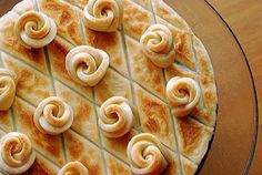 there is a pie with many spirals on it