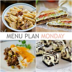 a collage of pictures with different types of food and words that say menu plan monday