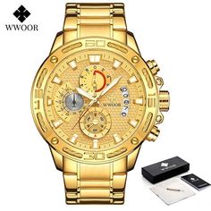 Brand Name: WWOORBand Length: 23cmStyle: SportMovement: QUARTZCertification: CECertification: RoHSWater Resistance Depth: 5BarClasp Type: Bracelet ClaspOrigin: CN(Origin)Case Material: AlloyCase Thickness: 15mmDial Window Material Type: HardlexItem Type: Quartz WristwatchesBoxes & Cases Material: PaperBand Material Type: Stainless SteelDial Diameter: 48mmModel Number: 8879 GoldBand Width: 24mmCase Shape: RoundFeature: Stop WatchFeature: Shock ResistantFeature: luminousFeature: Auto DateFeatu Top Brands Fashion, Military Watches, Waterproof Watch, Wristwatch Men, Sport Watches, Stainless Steel Watch, Automatic Watch, Chronograph Watch, Quartz Movement