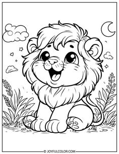 a lion sitting in the grass coloring page