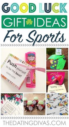 the good luck gift ideas for sports is featured in this collage with pictures and text