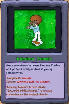 an image of a cartoon character in front of a screen with the words dancing zombie on it