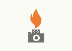 a camera with a flame on it