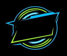 an abstract neon sign in the shape of a rectangle on a black background with blue and green lines