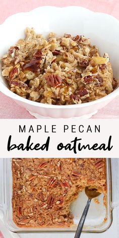 an image of maple pecan baked oatmeal in a casserole dish