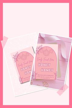 two wedding cards with the words honey and honey on them, sitting next to each other