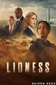 the movie poster for lions starring actors from left to right, in front of an image of