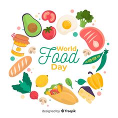 the world food day poster with different types of vegetables and fruits in a circular frame