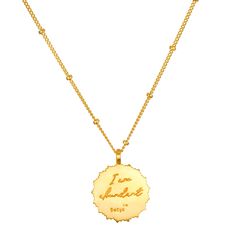 When we are open to receiving the miracles of abundance, they are revealed to us in myriad ways. This 18kt gold plated pendant necklace features Lakshmi—the Hindu goddess of prosperity and abundance—surrounded by a ring of lotus petals, a symbol of new beginnings. On the back, a delicate inscription reads the mantra: I Am Abundant. Wear this necklace to help harness abundance your journey to truth, or to manifest prosperity in your life. Goddess Lakshmi - Prosperity, abundance Lotus - New beginn Lotus Symbol, Birthstone Charm Necklace, Crystals In The Home, Charm Rings, Personalized Birthday Gifts, 50th Gifts, Birthstone Charms, Locket Necklace, Egift Card