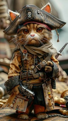 How To Make You, Pirate Cat, Cat Call, Animal Portraits Art, Cat Hacks, Animated Animals, Cat Costumes, Cat Portraits, Cat Clothes