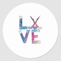 a sticker with the words love and skis on it