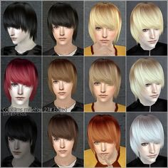 a bunch of different colored hair styles for males and females, all with short bangs