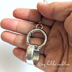 Introducing our Carabiner Clasp Ring Holder Necklace, the perfect accessory to keep your rings safe and stylish wherever you go.  This unique necklace features a sturdy carabiner clasp that securely holds your precious couples ring set in place.  If you find yourself needing to take off your precious  💍engagement ring 💍pinky promise ring 💍wedding ring while doing chores , such as dishwashing or cleaning at home, then this ring holder necklace  may the perfect solution for you. ✔It is a push-o Adjustable Jewelry With Ring Detail As A Gift, Adjustable Jewelry With Ring Detail For Gift, Silver Stainless Steel Jewelry With Ring Detail, Silver Jewelry With Jump Ring For Everyday, Silver Hoop Jewelry With Lobster Clasp, Silver Necklace With Metal Ring As Gift, Nickel Free Round Jewelry For Everyday Use, Sterling Silver Jewelry With Ring Detail For Gift, Nickel-free Round Jewelry For Everyday Use