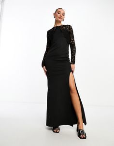 Klänningar från TFNC Priset för bäst klädd: säkrat Spetspaneler Rund halsringning Dragkedja baktill Sidosprund Smal passform Backless Prom Dresses, Dresses Backless, Lace Insert, Maxi Knit Dress, Long Sleeve Maxi, Dress Bra, Evening Dress, Leggings Shop, Petite Maternity