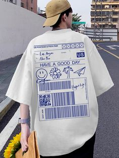 White Casual Collar Half Sleeve Fabric Cartoon,Letter  Embellished Slight Stretch  Men Clothing Graphic Shirt Design, Shirt Logo Design, Trendy Shirt Designs, Shirt Design Inspiration, Drop Shoulder Tee, Shirt Print Design, Tee Shirt Designs, Streetwear Tshirt, 로고 디자인