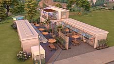 an artist's rendering of a small restaurant in the middle of a large park