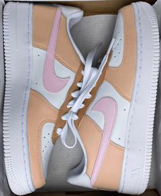 Custom Nike Air Force 1 X Orange Colour Block with Pink tick Made using 100% Authentic Nike Air Force 1 All shoes are sealed with a waterproof sealer. However take care when cleaning products and hand wiping is advisable. *colours may vary as each product is made to order **As each product is made to order we have a no refund/cancellation or exchange policy Nike Shoes Women Fashion, Air Force 1 Sneakers, Waterproof Paint, Nike Shoes Air Force, Trendy Shoes Sneakers, Nike Shoes Girls, Preppy Shoes, All Nike Shoes, Cute Nike Shoes