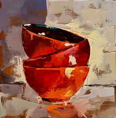 an abstract painting of a red bowl