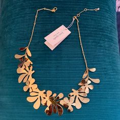 Statement Gold Necklace With Floral Detail Spring Gift Jewelry By Kate Spade, Kate Spade Gold Necklaces For Party, Kate Spade Gold Necklace For Party, Kate Spade Gold Party Necklace, Statement Gold Necklace, Gold Statement Necklace, Floral Necklace, Spade Jewelry, Kate Spade Jewelry