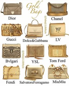 The_world_of_Beauties on Instagram: #Golden Bags! Choose Your Favorite! . . . @5aleeji.lifestyle . . . . #handbag #bag #slingbag #fashion #handbagmurah #handbags #bags #handmade #tas #totebag #clutch #taswanita #style #tasmurah #backpack #purse #shoulderbag #tasimport #wallet #leatherbag Mini Designer Bags, Ysl Purse, Louis Vuitton Collection, Girls Heels, Gold Bag, Bag Shoes, Leather Handbags Tote, Luxury Style, Vuitton Bag