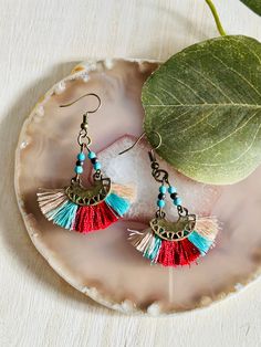 Red Bohemian Chandelier Earrings Nickel-free, Red Bohemian Earrings For Summer, Red Bohemian Tassel Earrings As Gift, Red Bohemian Nickel-free Chandelier Earrings, Bohemian Red Nickel-free Chandelier Earrings, Adjustable Red Bohemian Tassel Earrings, Red Bohemian Tassel Earrings, Red Bohemian Tassel Earrings For Summer, Bohemian Red Tassel Earrings For Summer