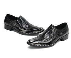 Men's Fashion Pointy Toe Textured Leather Shoes Youth Business Party Dress Shoes | eBay Spring Formal Leather Shoes With Closed Toe, Spring Formal Closed Toe Leather Shoes, Luxury Leather Oxfords For Parties, Black Wingtip Leather Shoes For Party, Leather Cap Toe Oxfords For Party, Formal Square Toe Oxfords For Spring, Luxury Leather Shoes With Square Toe For Formal Occasions, Spring Party Wingtip Dress Shoes, Spring Formal Patent Leather Shoes