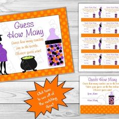 an orange and purple halloween party game with witch's caulder on it