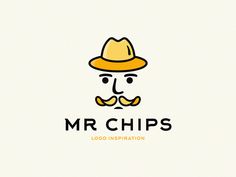 the logo for mr chips has a mustache and a hat on it's head